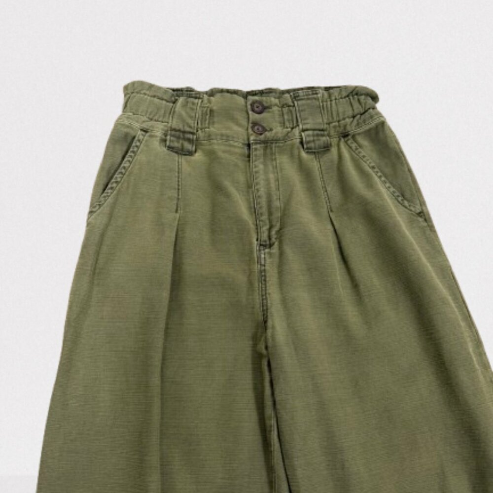 FREE PEOPLE One Way High Waist Wide Leg Crop Pants Size 12 Olive Green - Picture 4 of 11